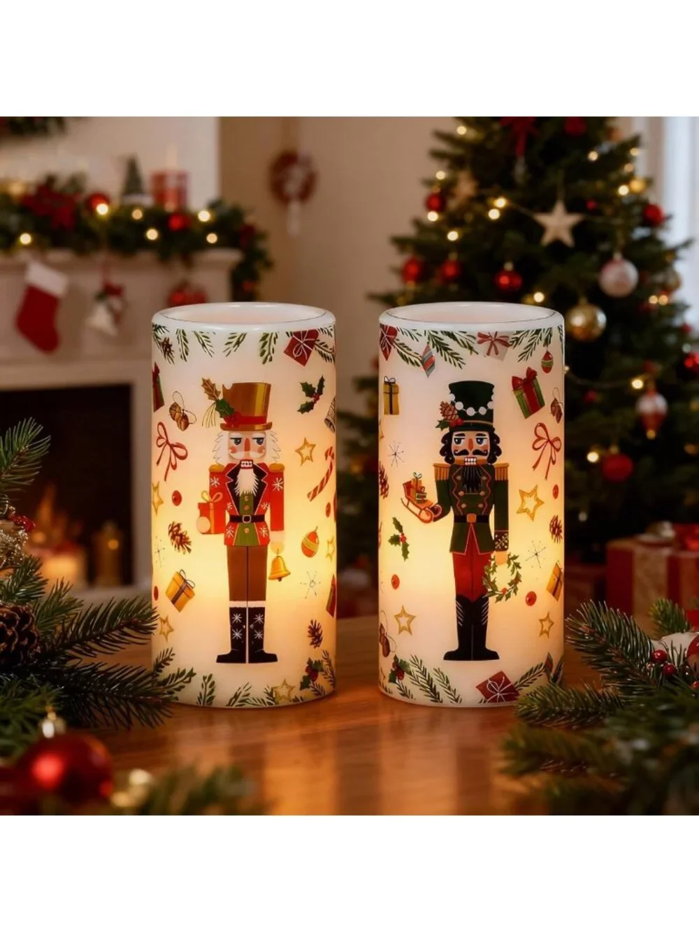 Flameless Nutcracker Pillar Candles with Remote Timer | 2 Pack, Battery Operated